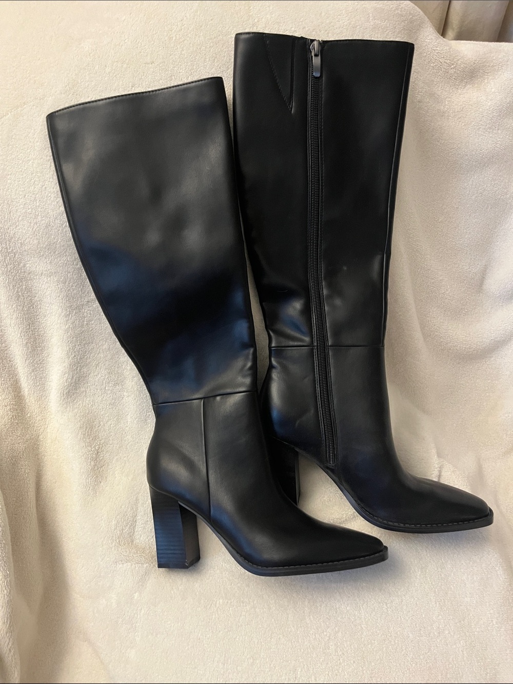 Nine West Black Leather Knee-High Block Heel Boots